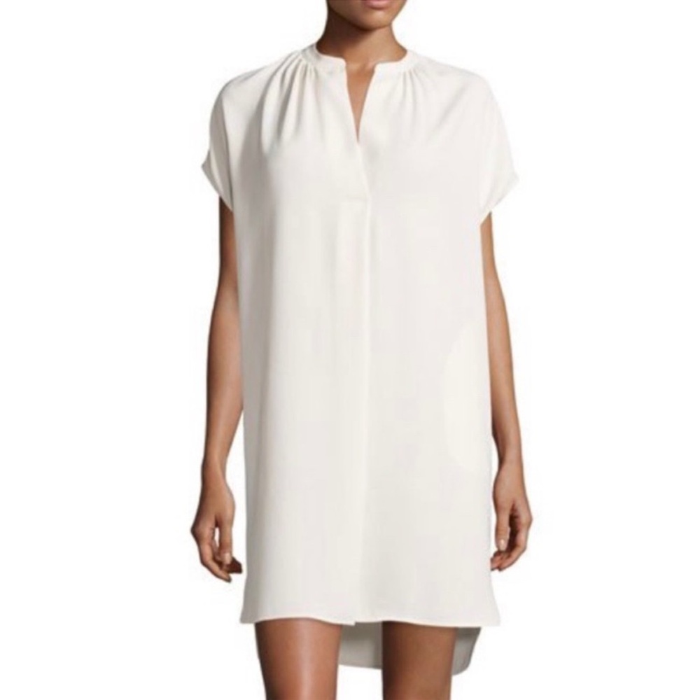 Vince split neck popover Elegant White Shift Dress